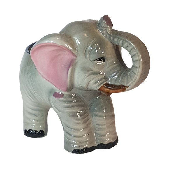 Vintage SHAFFORD Planter Vase Hand Decorated Elephant Grey Gray Pink Blue - Picture 1 of 15